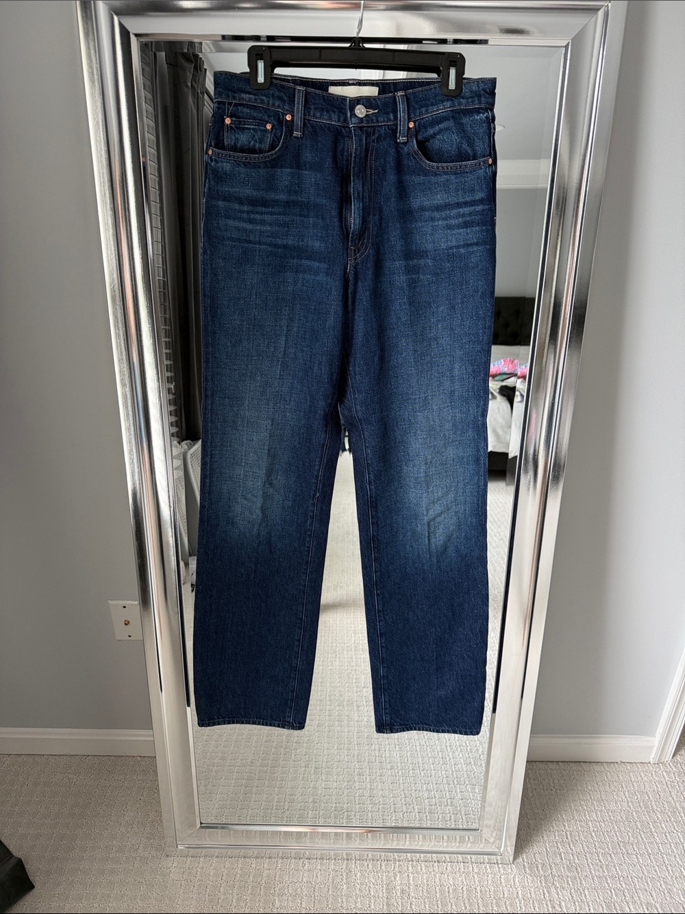 MOTHER Straight Leg Jeans in Dark Blue Wash